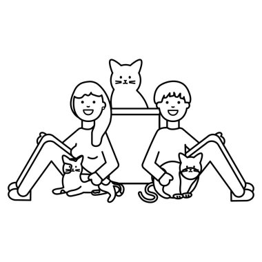 sevimli kediler Maskotlar ile genç çift