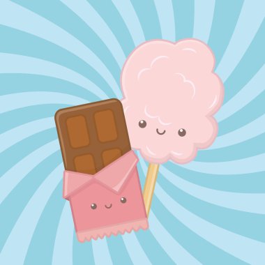 Tatlı pamuk şeker ve şekerlemeler Kawaii karakterler