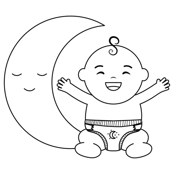 Carino bambino con la luna — Vettoriale Stock