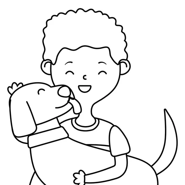 Menino com desenho animado cão — Vetor de Stock