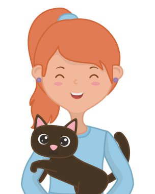 Kedi karikatür tasarımı ile kız