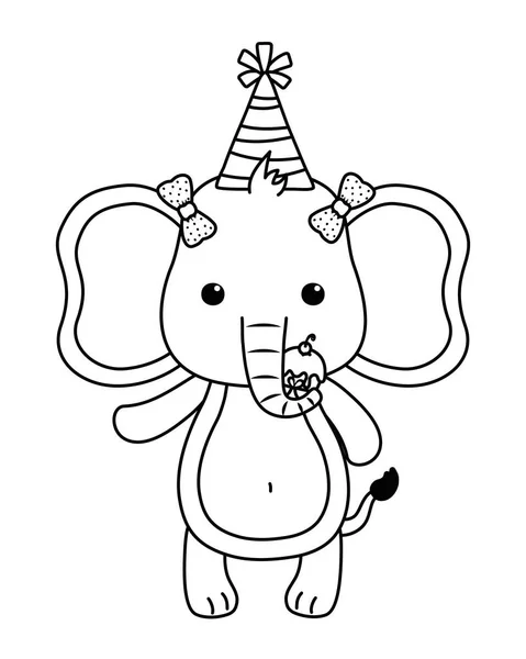 Dibujos animados elefante con feliz cumpleaños icono de diseño — Vector de stock