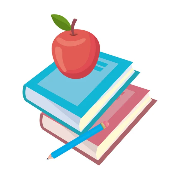 İzole kitap ve okul tasarım vektör illüstrasyon elma — Stok Vektör