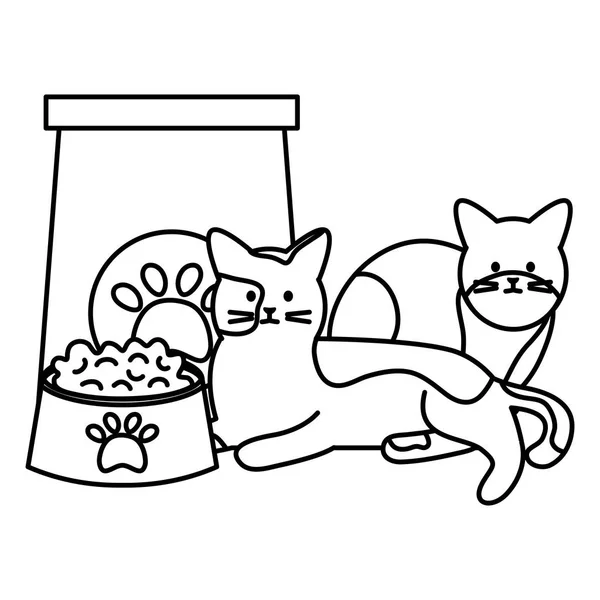 Kağıt çanta gıda ile sevimli kediler Maskotlar — Stok Vektör