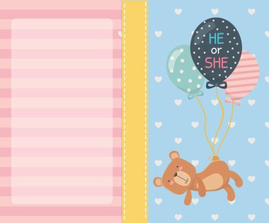 Bebek küçük ayı oyuncak ve balon helyum ile kart duş
