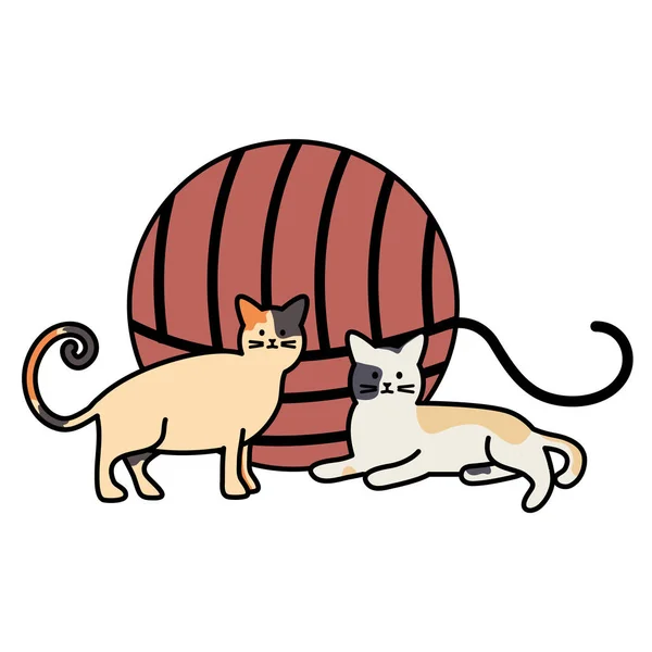 Yün topu oyuncak ile sevimli kediler Maskotlar — Stok Vektör