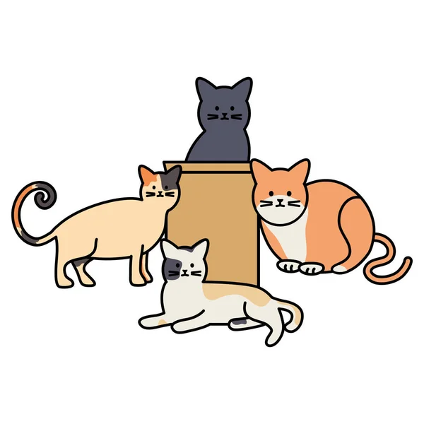 Χαριτωμένες γάτες μασκότ με χάρτινη σακούλα — Διανυσματικό Αρχείο