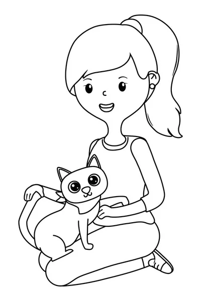 Chica con diseño de dibujos animados gato — Vector de stock
