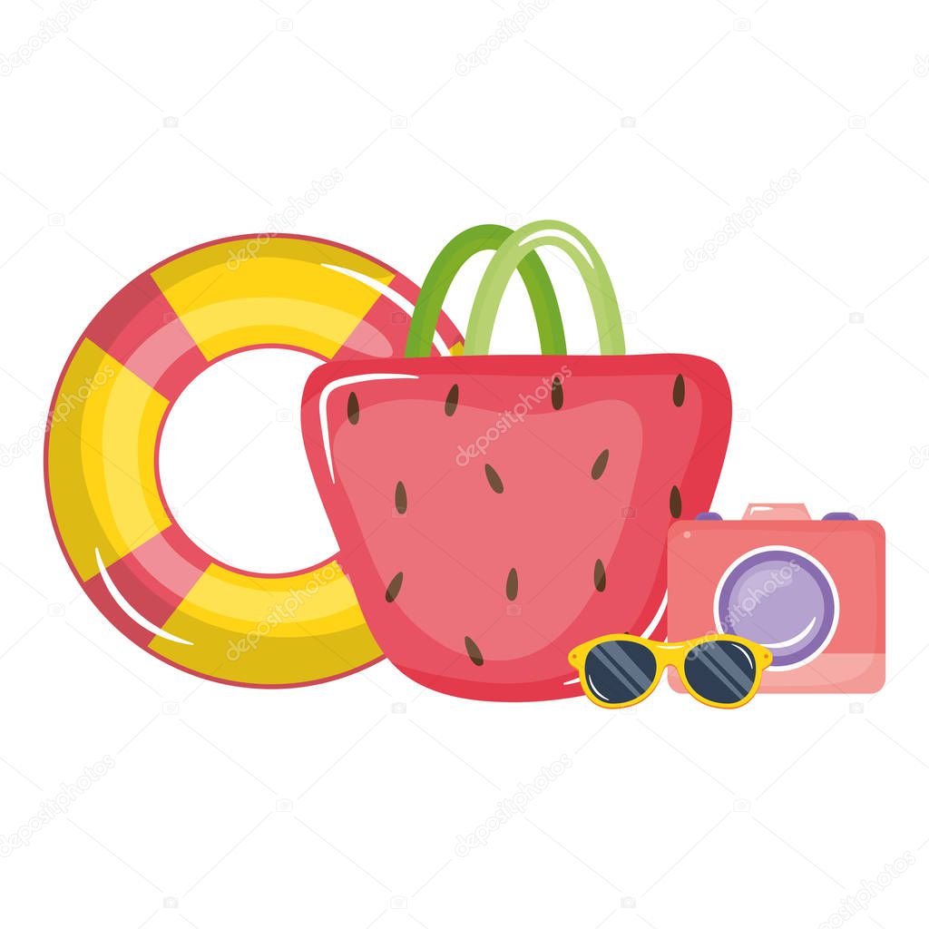handbag female with sunglasses and float lifeguard
