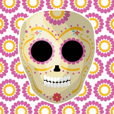 çiçekler ile Meksika kafatası ölüm maskesi