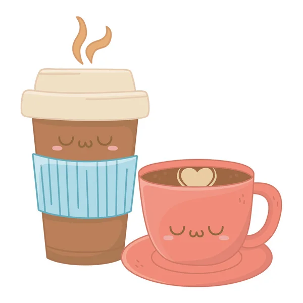 Kawaii de café tasse dessin animé design — Image vectorielle