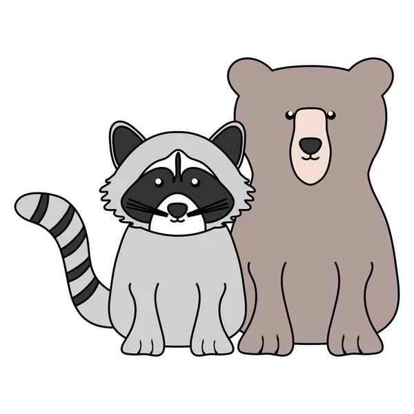 Симпатичные персонажи енота и медведя Вудленда — стоковый вектор