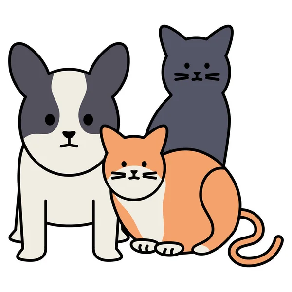 Χαριτωμένες γάτες και σκύλοι μασκότ κοσμών χαρακτήρες — Διανυσματικό Αρχείο