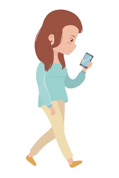 Dessin animé femme avec design smartphone — Image vectorielle
