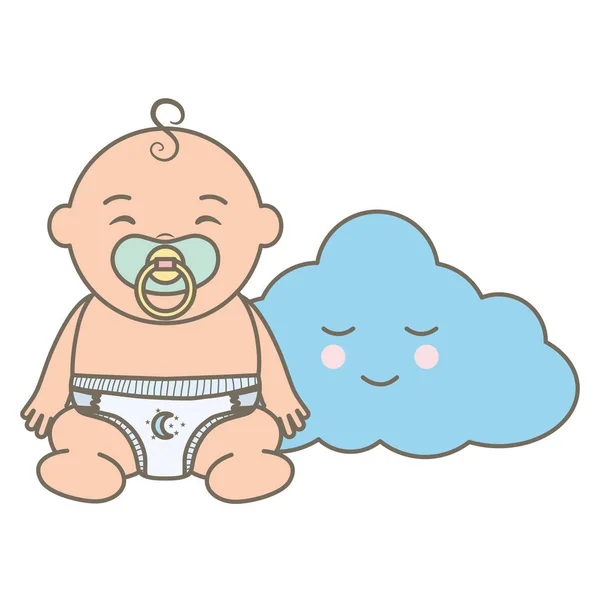 Cute Little Baby Boy z chmurą Kawaii — Wektor stockowy