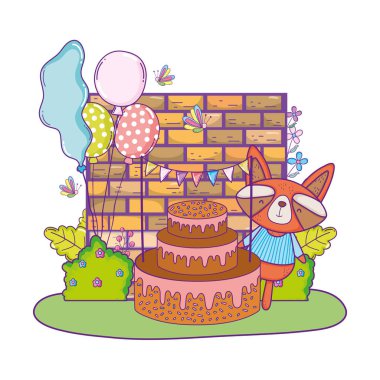 alanda kek ve balonlar helyum ile rakun