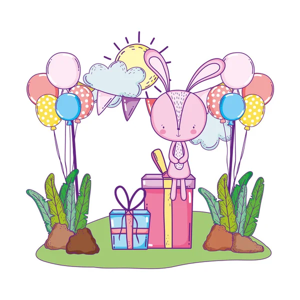 manzara balonlar helyum ile sevimli küçük tavşan