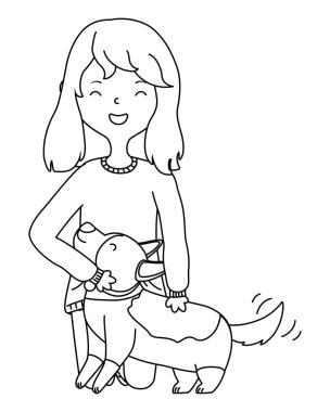 Köpek karikatür tasarımı ile kız