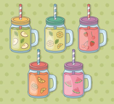 meyve suları ve Pipetler ile kavanoz kapları seti