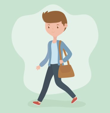 Portföy yürüyüş karakteri ile genç işadamı