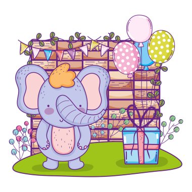 sahada hediyeler ve balonlar helyum ile fil