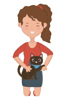 Kedi karikatür tasarımı ile kız