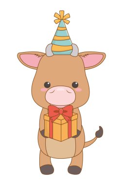 Mutlu Doğum günü simgesi tasarımı ile boğa karikatür