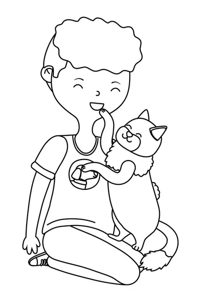 Niño con gato diseño de dibujos animados — Vector de stock