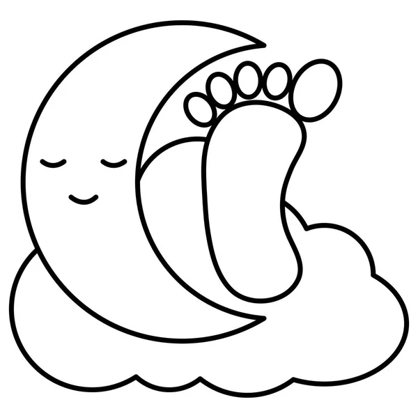 Baby Foot Print med månen kawaii karaktär — Stock vektor