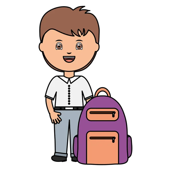 Mignon petit étudiant garçon avec cartable — Image vectorielle