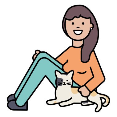 sevimli kedi maskot ile genç kadın