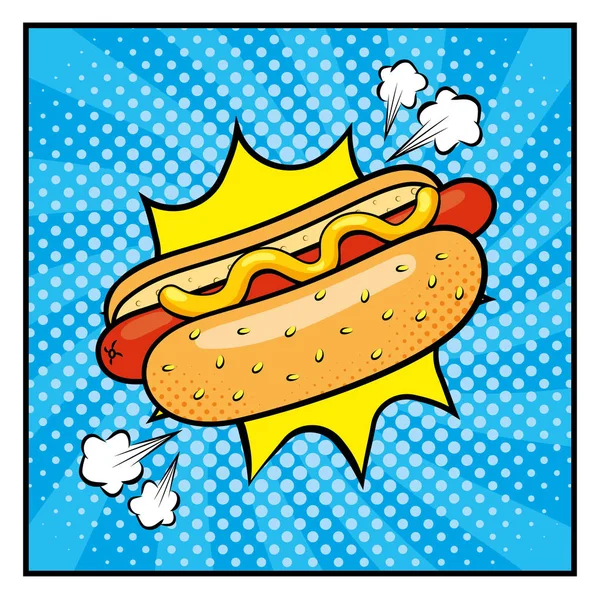 Hot Dog mit Soßen und Pop Art — Stockvektor