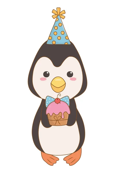 Pinguin-Cartoon mit Happy Birthday Icon Design — Stockvektor