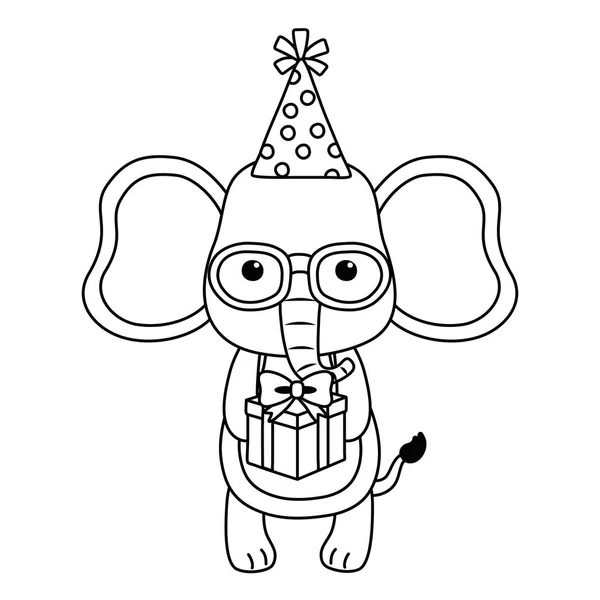 Dibujos animados elefante con feliz cumpleaños icono de diseño — Vector de stock