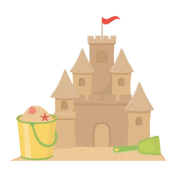 Castillo de arena en el diseño de playa — Vector de stock