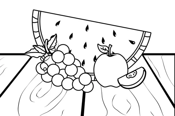 Wassermelonen-Trauben und Apfeldesign — Stockvektor
