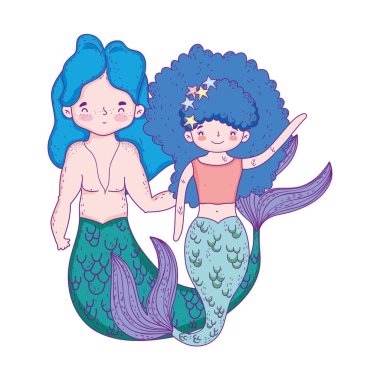 Çift Mermaids masal karakterleri