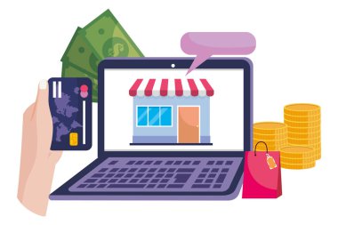 Alışveriş online simge tasarım vektör illüstrasyon