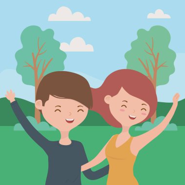 Genç çocuk ve kız karikatür tasarım