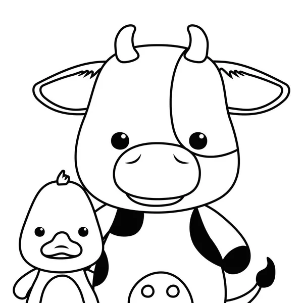 Σχεδιασμός κινουμένων σχεδίων αγελάδας και πάπιας — Διανυσματικό Αρχείο