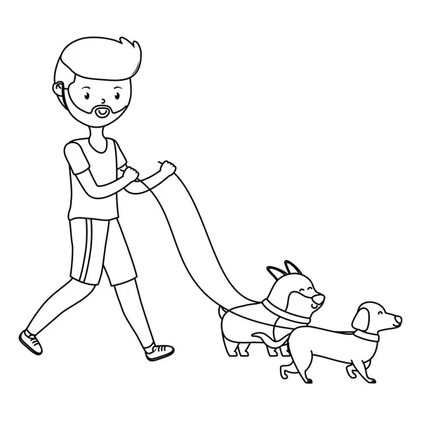 Ragazzo con cani disegno cartoni animati — Vettoriale Stock