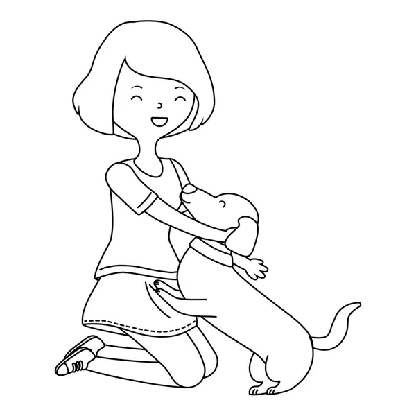 Menina com desenho animado cão — Vetor de Stock