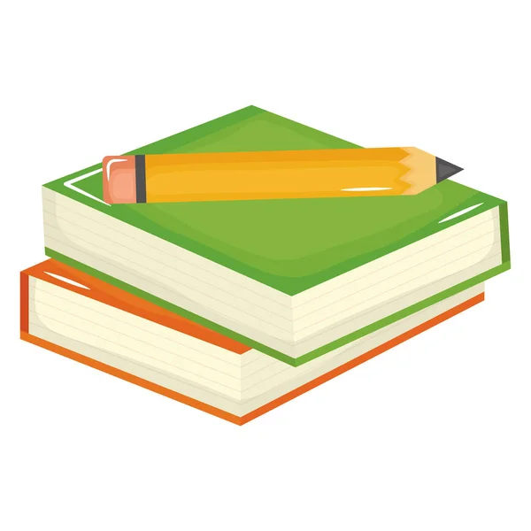 Pile libri di testo scuola con matita — Vettoriale Stock