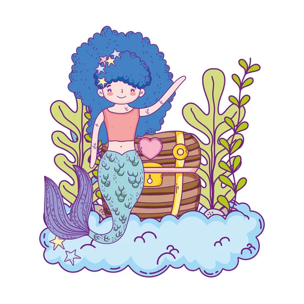 Meerjungfrau mit Schatzkiste Unterwasser-Szene — Stockvektor