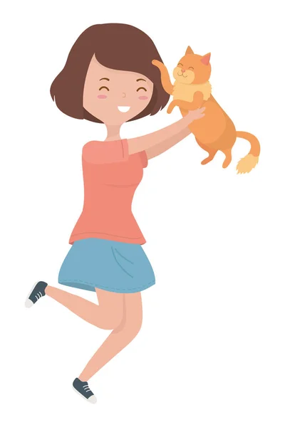 Mädchen mit Katze Cartoon-Design — Stockvektor