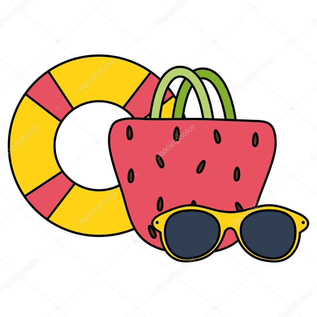 handbag female with sunglasses and float lifeguard