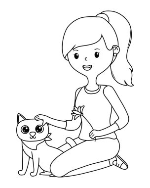 Kedi karikatür tasarımı ile kız