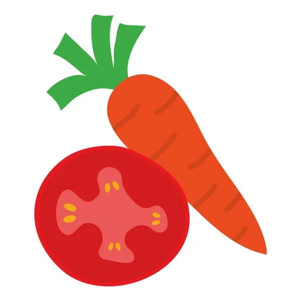 Ícones de tomate e cenoura frescos —  Vetores de Stock