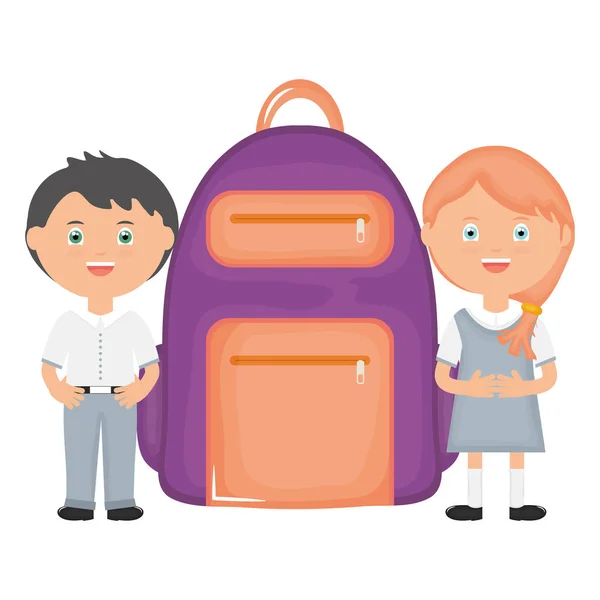 Милая маленькая студенческая пара со школьной сумкой — стоковый вектор