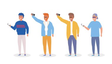 rahat giysiler ve akıllı telefon selfie ile erkek seti